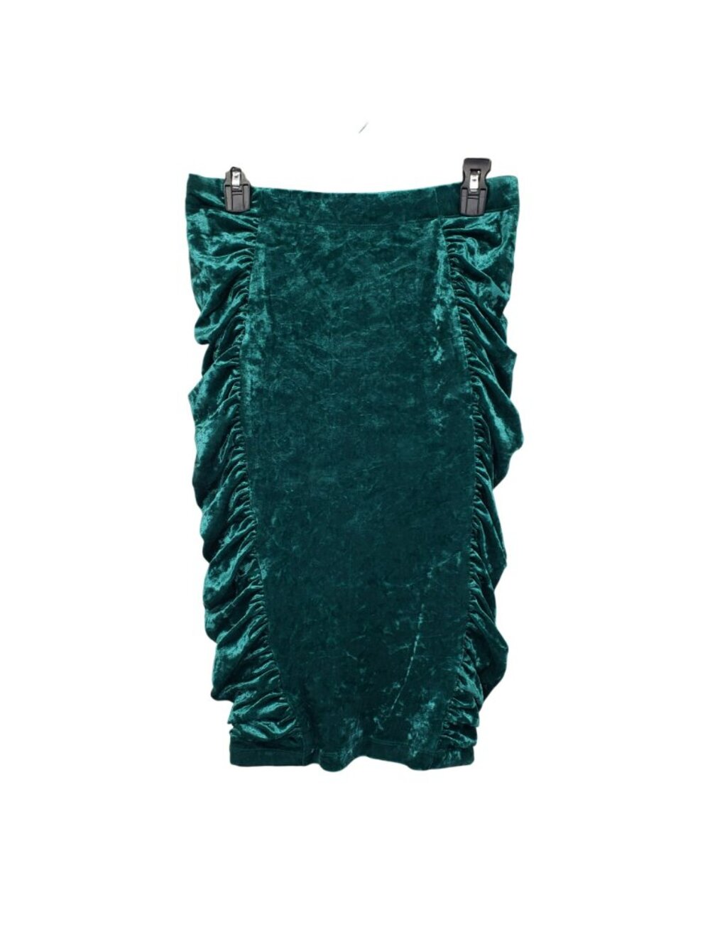 Vintage Style Bisou Bisou 90s Crushed Velvet Emerald Green Ruched Pencil Skirt M - Picture 10 of 11